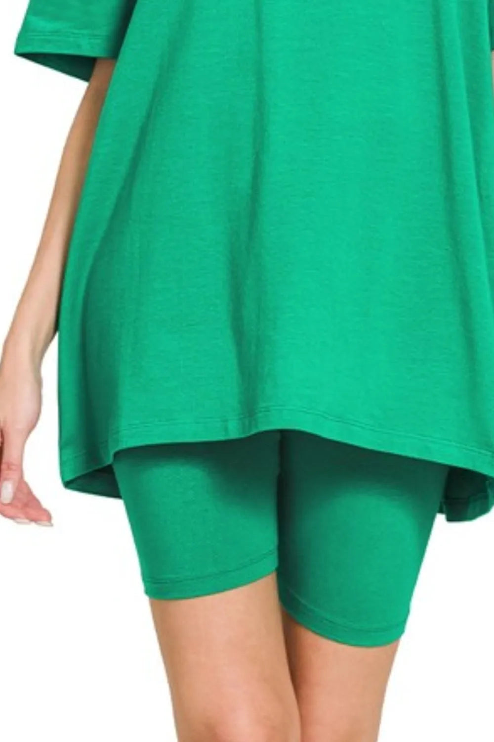 Zenana Cotton Round Neck Top & Biker Shorts OutfitFlow