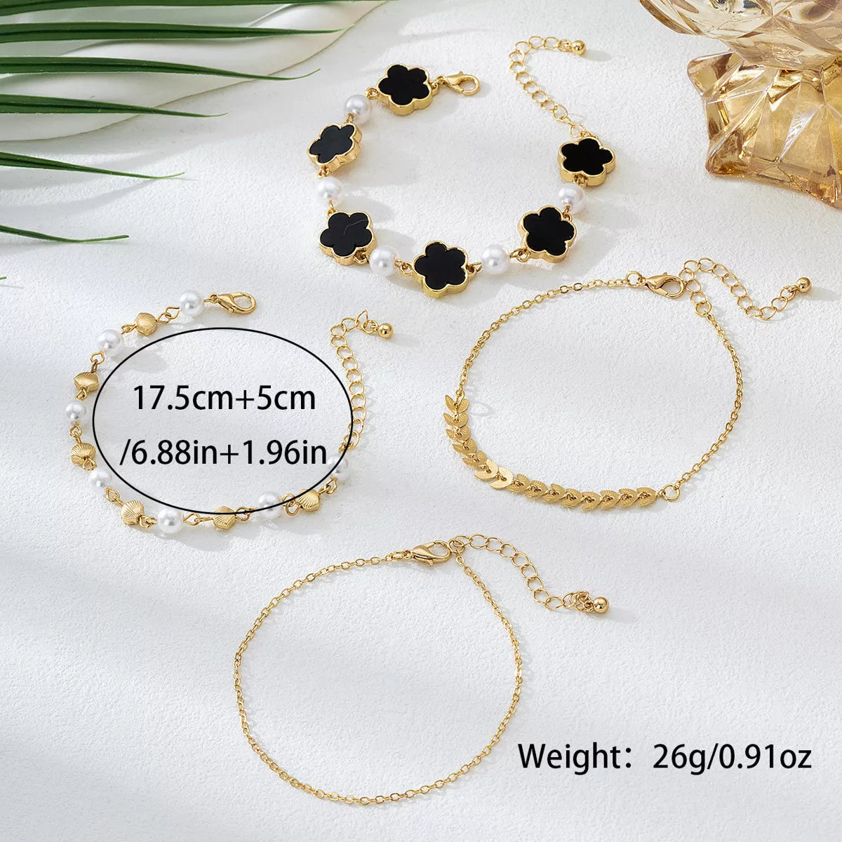 4-Piece 18K Gold-Plated Alloy Resin Bracelet OutfitFlow