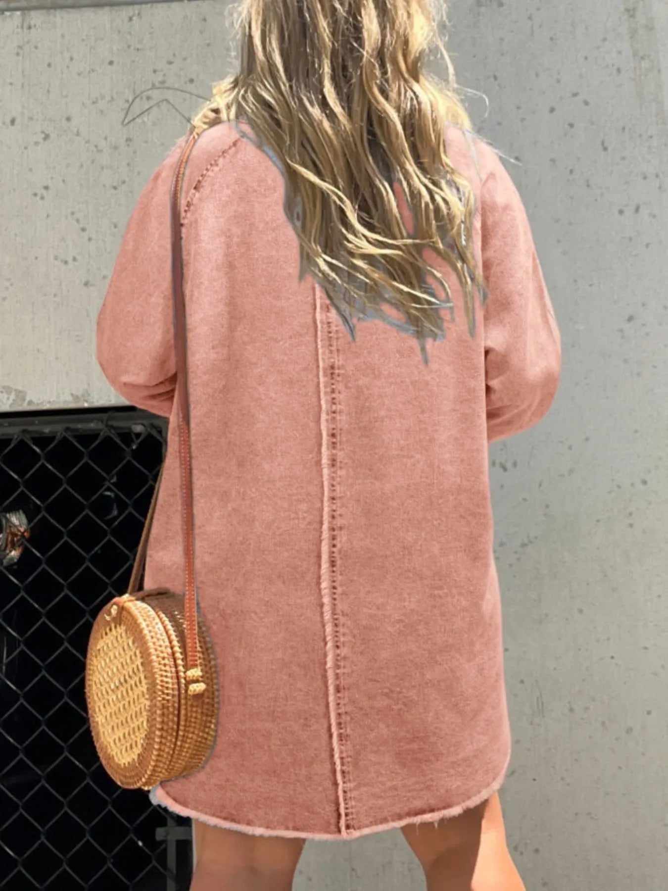 Full Size Button-Front Long Sleeve Denim Shirt Dress Plus Size OutfitFlow