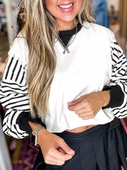 Exposed Seam Striped Long Sleeve Sweatshirt Trendsi