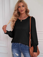 Long Sleeve Blouse with Elastic Cuffs Black OutfitFlow
