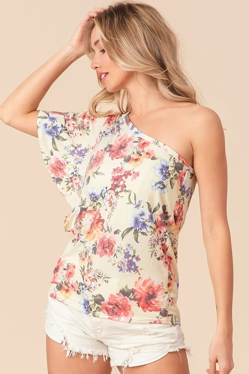 BiBi Floral Printed Jersey Knit Ruffle Sleeve Top OutfitFlow