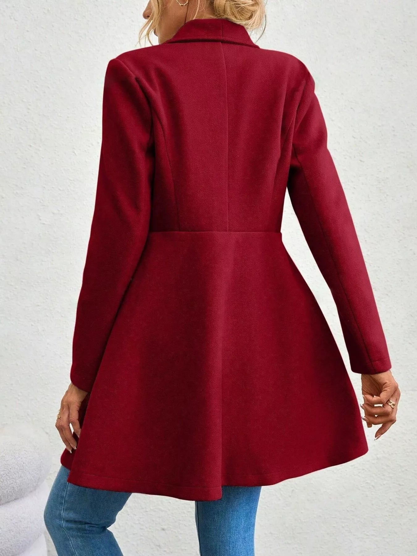 Collared Neck Double Breasted Coat Trendsi