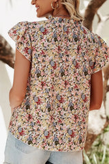 Floral Print Ruffle Cap Sleeve Blouse OutfitFlow