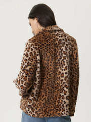 Outfit Flow - Fuzzy Leopard Collared Neck Jacket