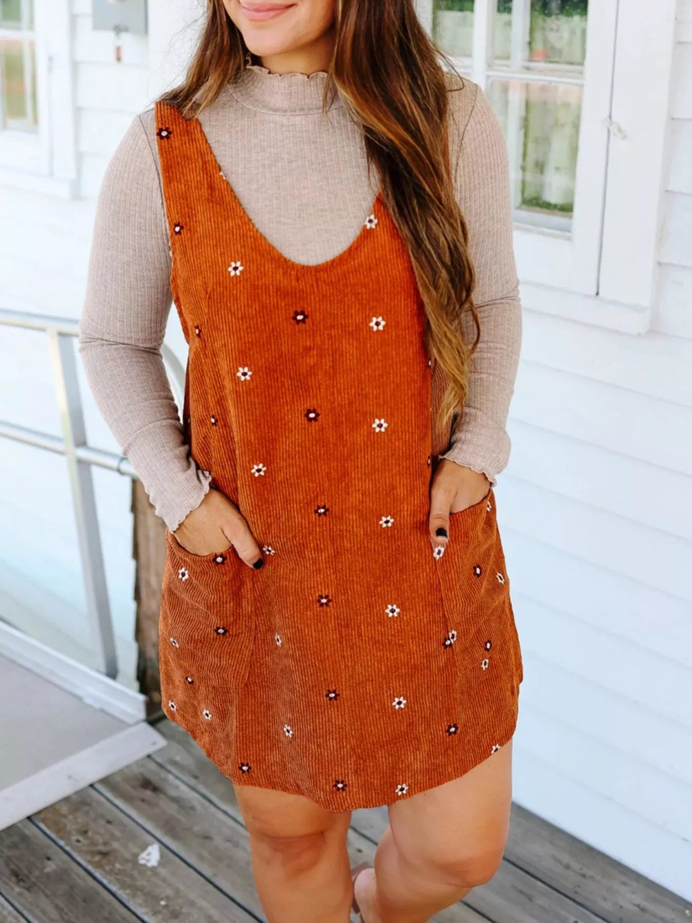 Floral Corduroy Overall Dress Trendsi