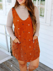 Floral Corduroy Overall Dress Trendsi