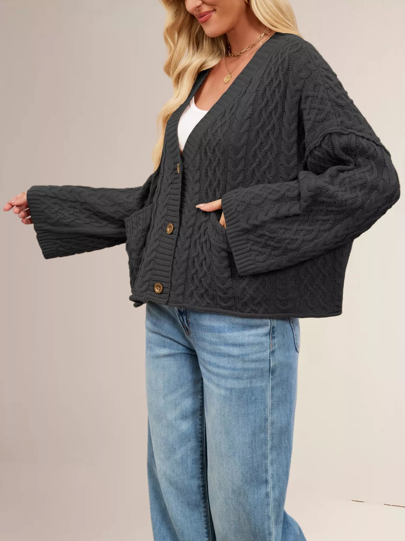 Cable Knit Button-Down Cardigan OutfitFlow