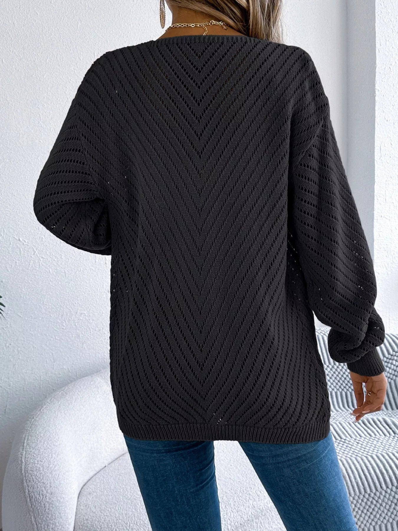 Openwork Open-Front Long Sleeve Cardigan OutfitFlow