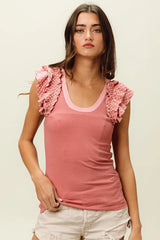 BiBi Rib Knit With Textured Ruffled Top OutfitFlow
