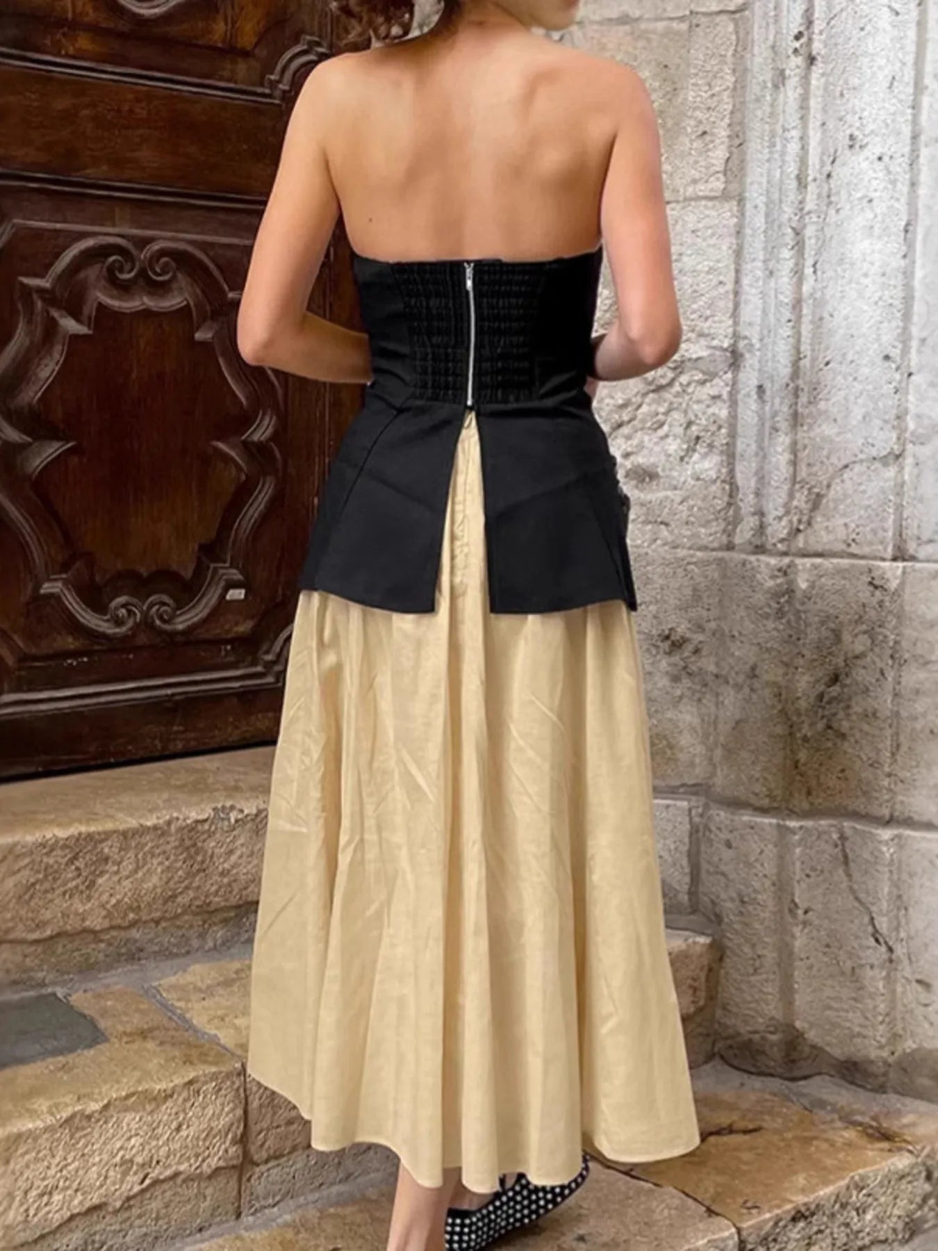 Back Zipper Tube Top and Midi Skirt Set OutfitFlow