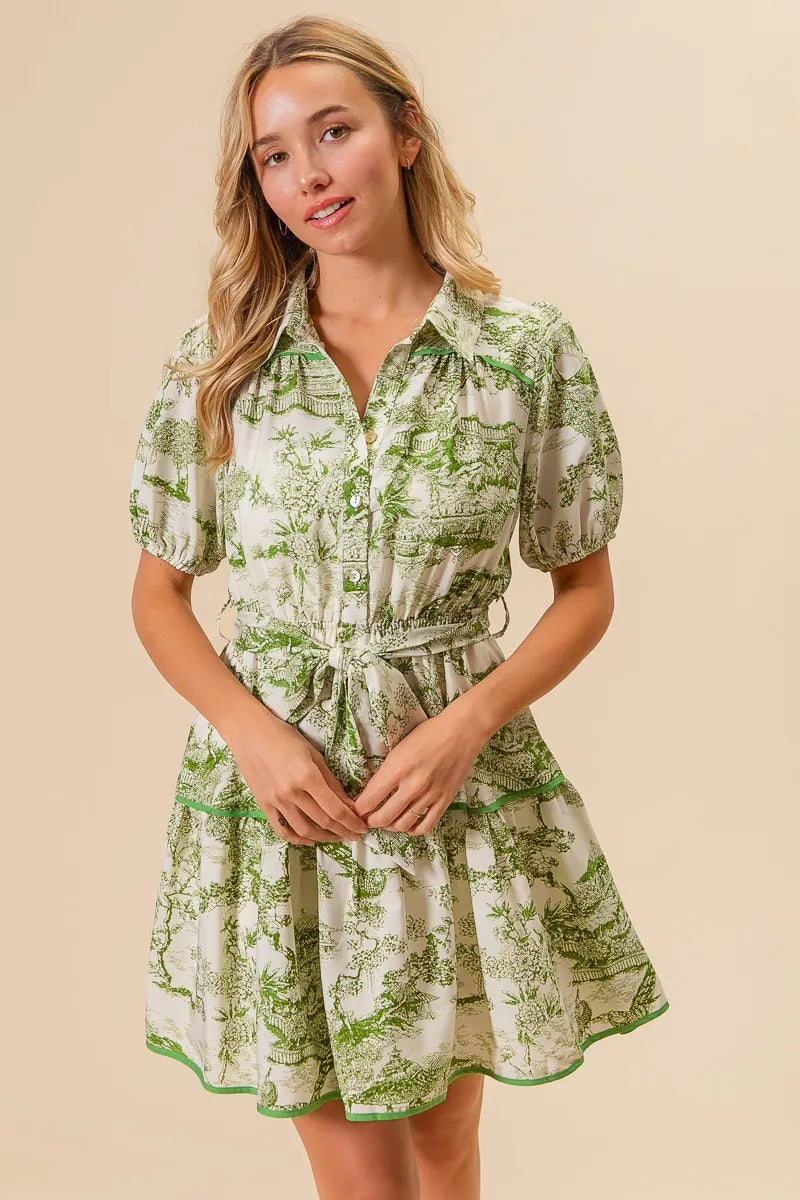 BiBi Woven Printed Tiered Dress OutfitFlow
