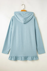 Outfit Flow - Drawstring Ruffled Dropped Shoulder Long Sleeve Hoodie