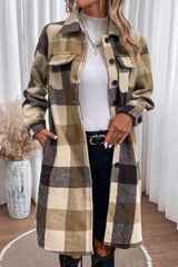 Plaid Button Down Longline Coat Trendsi