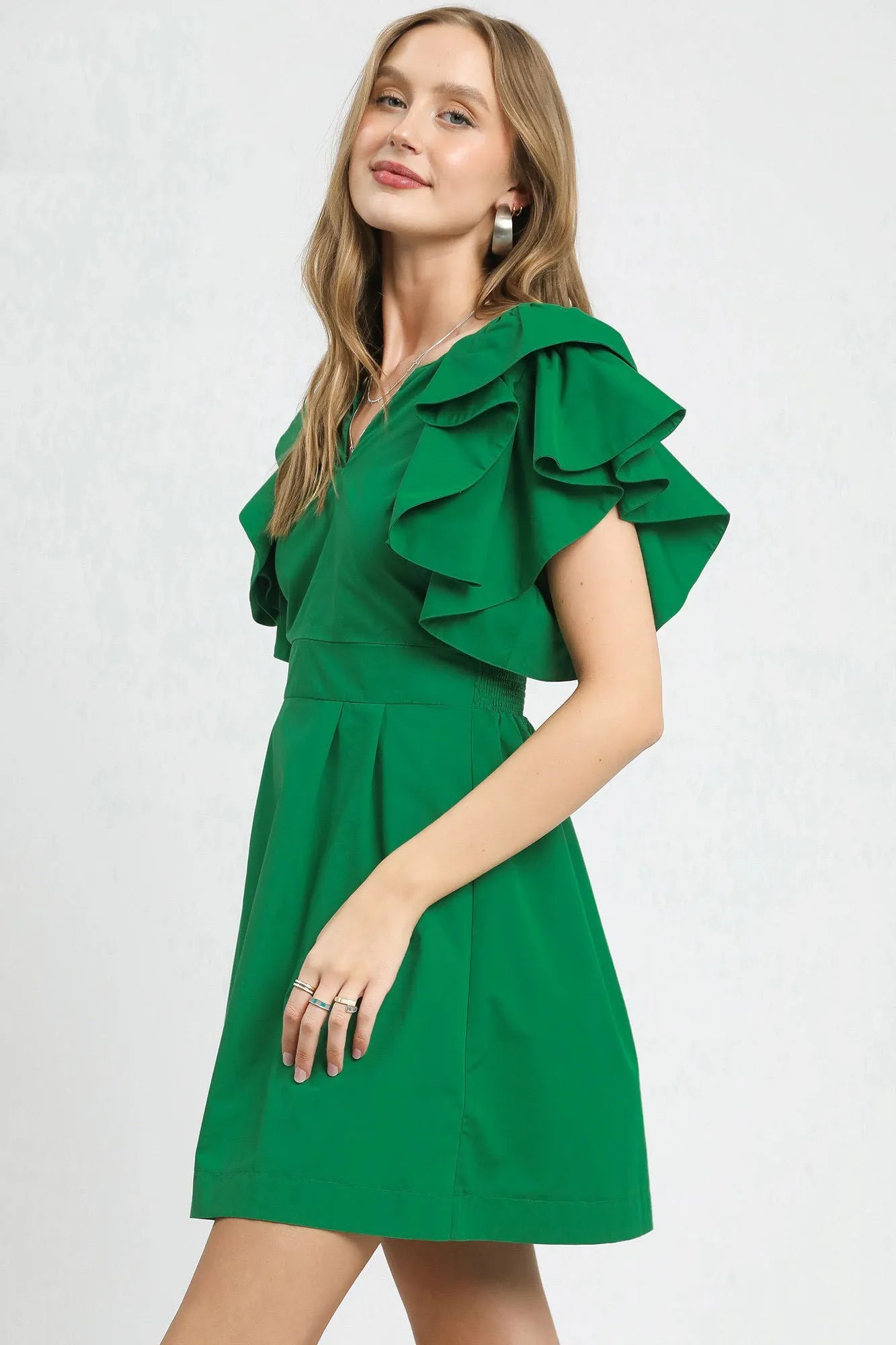 Umgee Double Ruffle Sleeve Fit and Flare Dress OutfitFlow