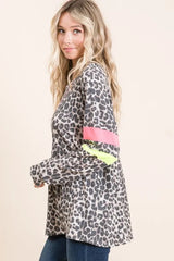 BiBi Leopard Thermal Top with Contrast Color Block OutfitFlow