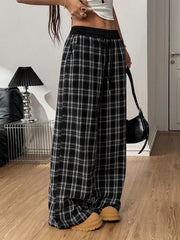 Plaid Wide-Leg Pants with Elastic Waistband OutfitFlow
