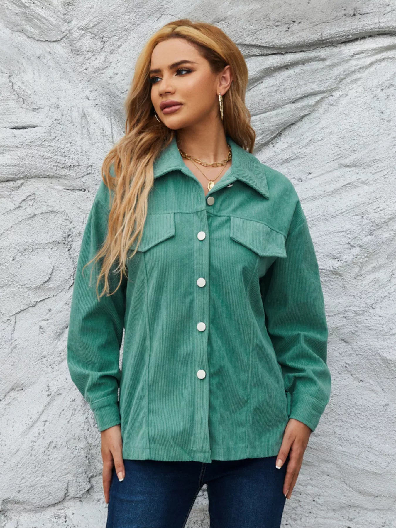 Casual Corduroy Button-Down Jacket OutfitFlow