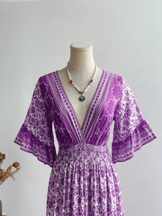 Floral Print Deep V-Neck Dress OutfitFlow