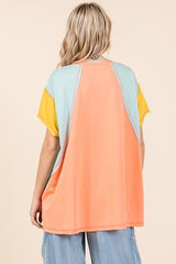 Mittoshop Color Block V-Neck Short Sleeve T-Shirt OutfitFlow