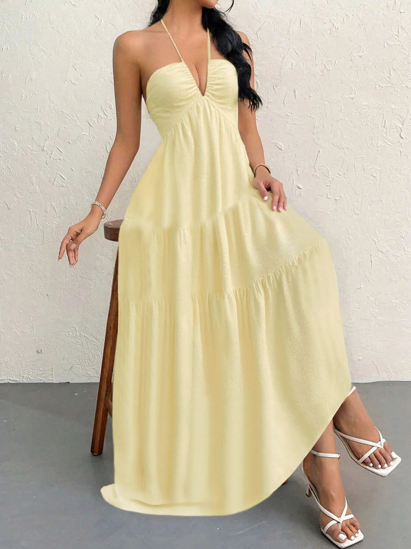 Halter Neck Tiered Maxi Dress OutfitFlow