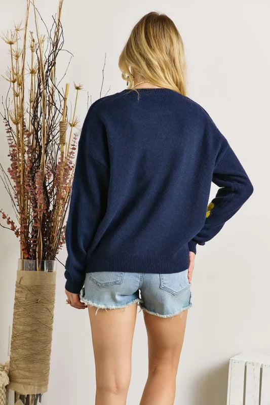 ADORA Full Size Flower Popped Sweater Plus Size OutfitFlow