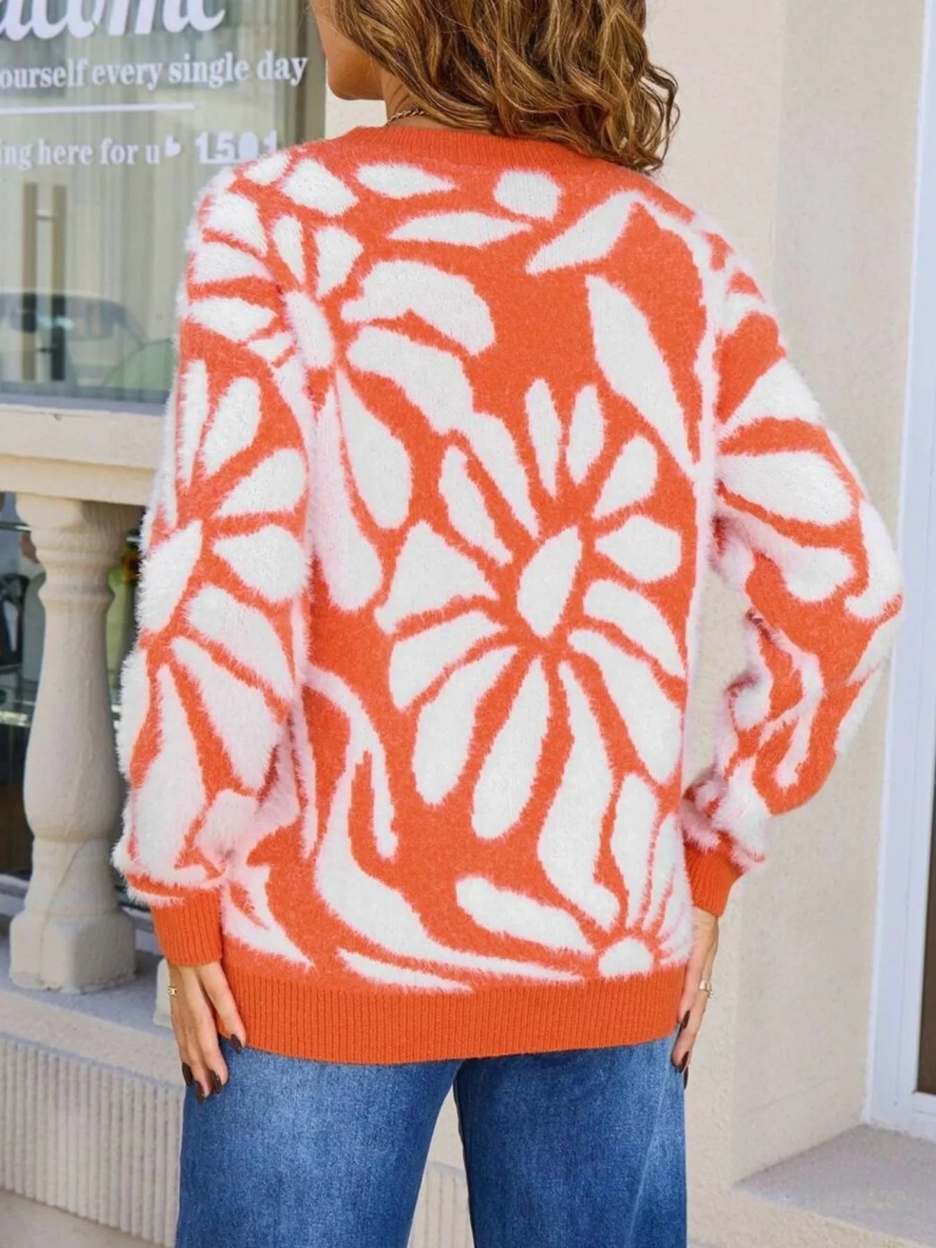 Fuzzy Knit Round Neck Sweater Trendsi