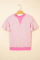 Striped Flounce Sleeve Casual Blouse OutfitFlow