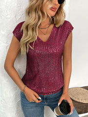 Outfit Flow - Sequin V-Neck Cap Sleeve Top