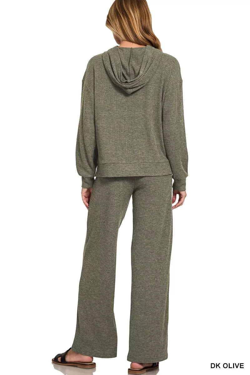 Zenana Ribbed Long Sleeve Hoodie OutfitFlow