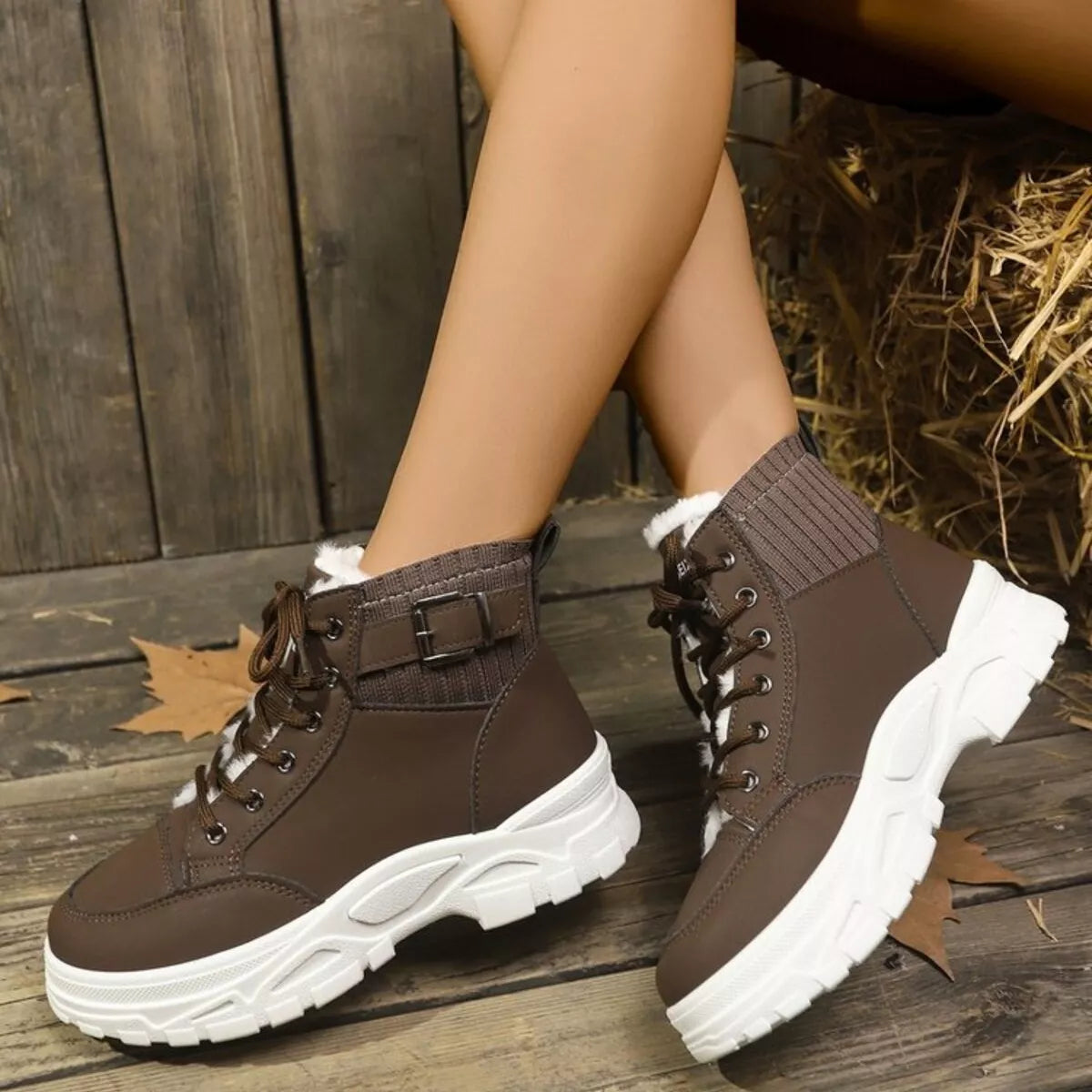 Plush Lining Lace Up Boots Trendsi