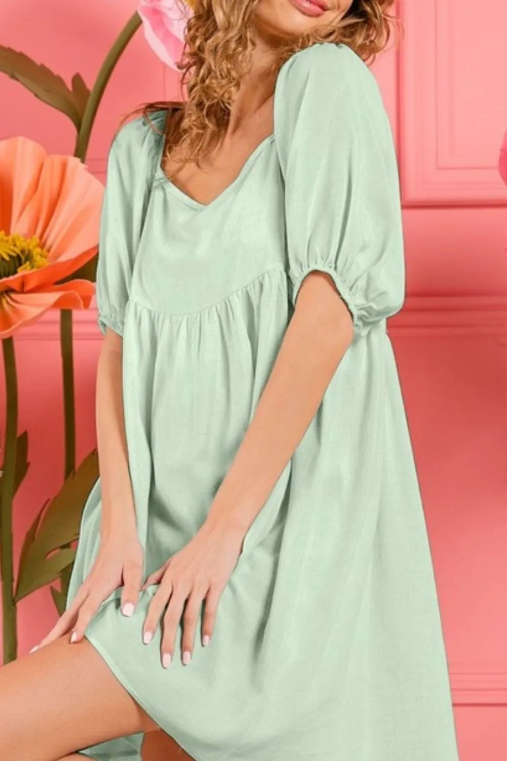 BiBi Washed Linen Tiered Midi Dress with Puff Sleeves OutfitFlow