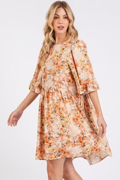 Mittoshop Flower Print Linen Blend Babydoll Mini Dress OutfitFlow