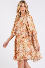 Mittoshop Flower Print Linen Blend Babydoll Mini Dress OutfitFlow