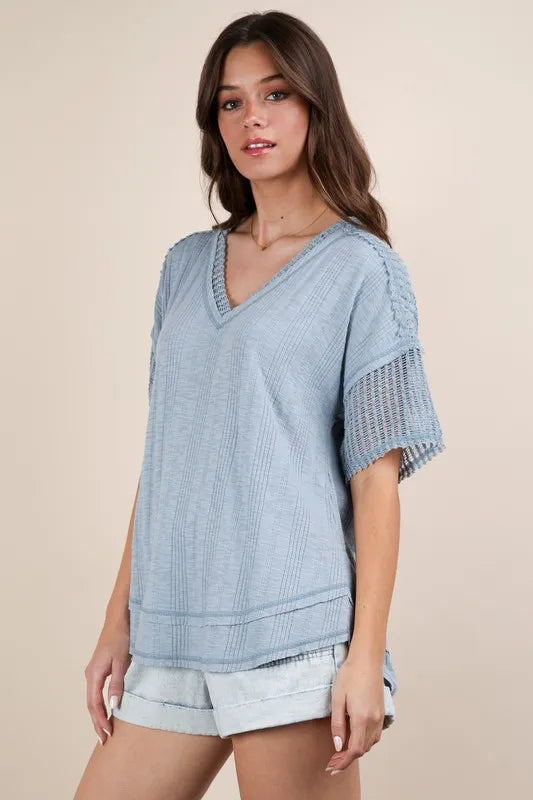 VERY J Oversized Contrast Knit Comfy Casual Top OutfitFlow