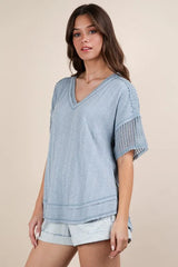 VERY J Oversized Contrast Knit Comfy Casual Top OutfitFlow