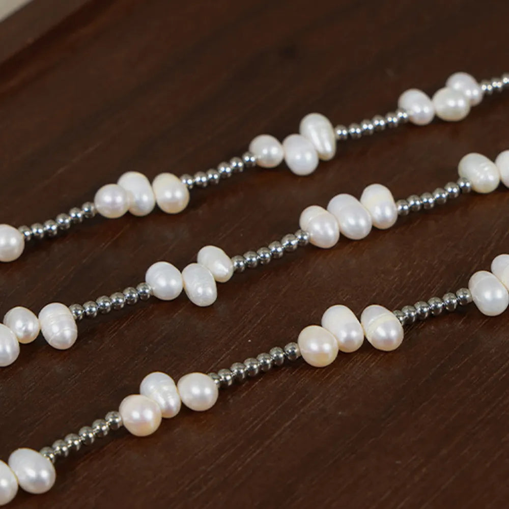 Freshwater Pearl Titanium Steel Bead Necklace OutfitFlow