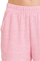 Zenana Soft Melange Hacci Elastic Waist Band Shorts OutfitFlow