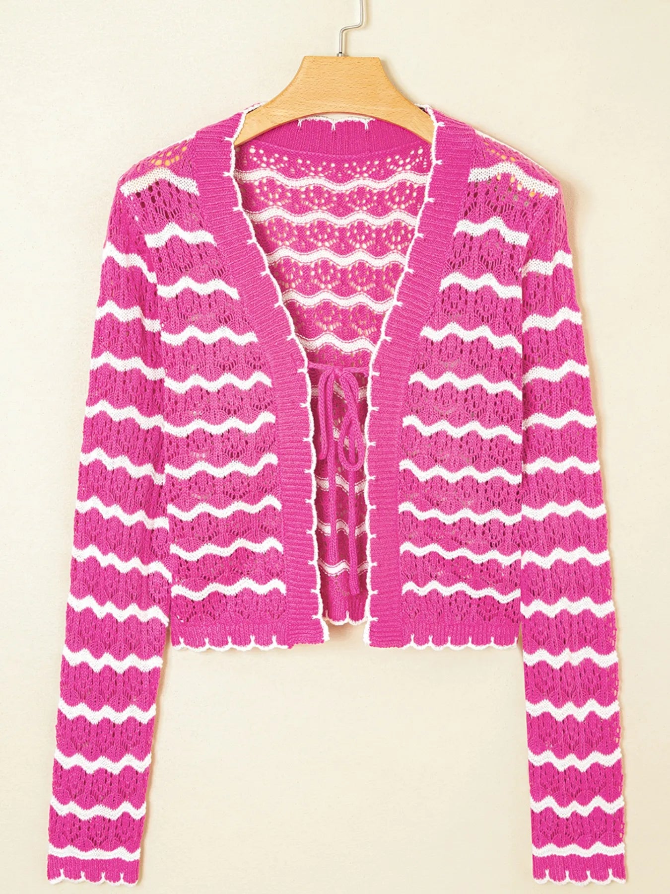 Striped Crochet Tie-Front Cardigan OutfitFlow