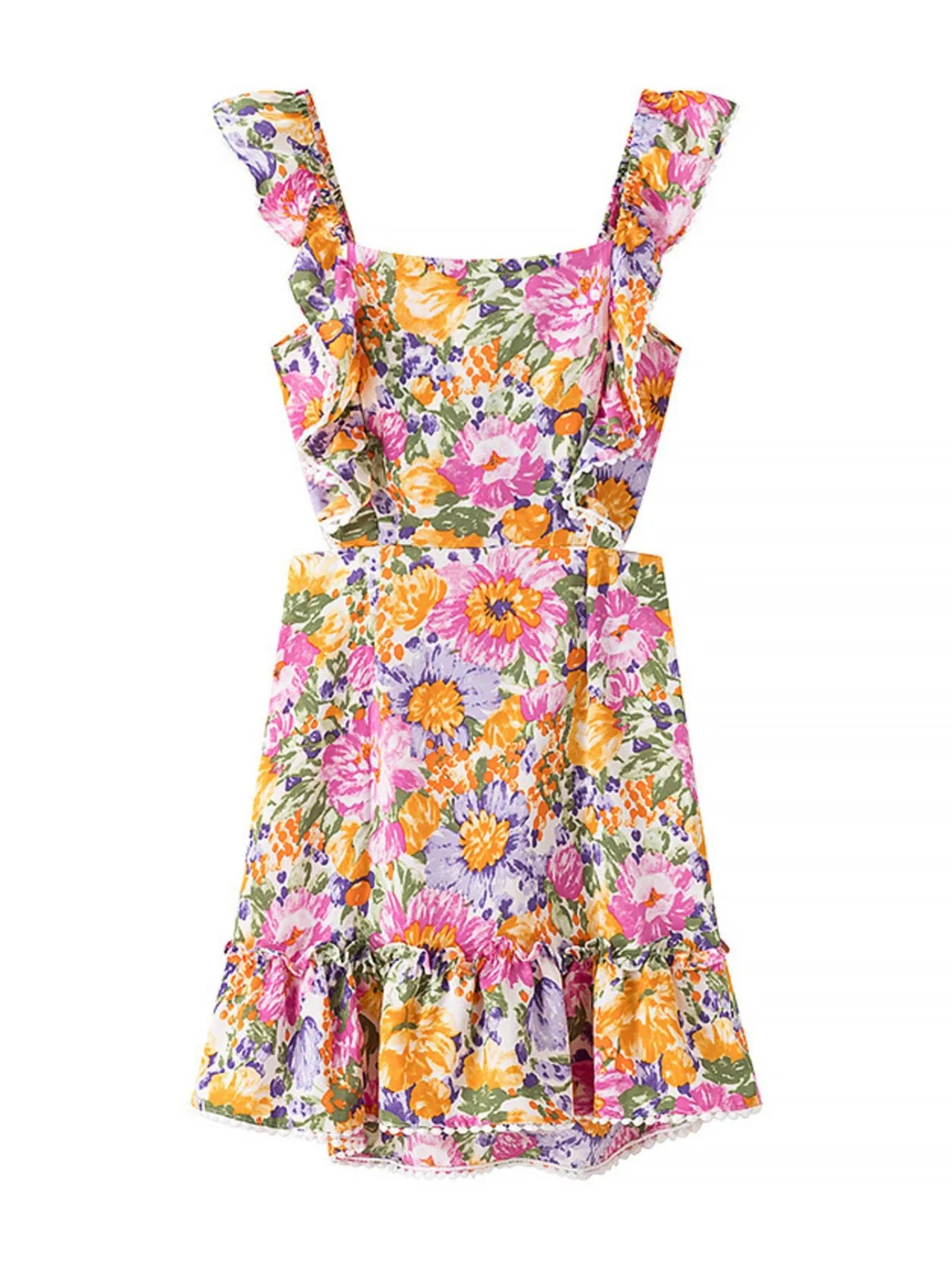 Floral Print Ruffled Hem Dress OutfitFlow