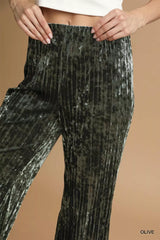 Umgee Velvet Pleated Wide Leg Pants Trendsi