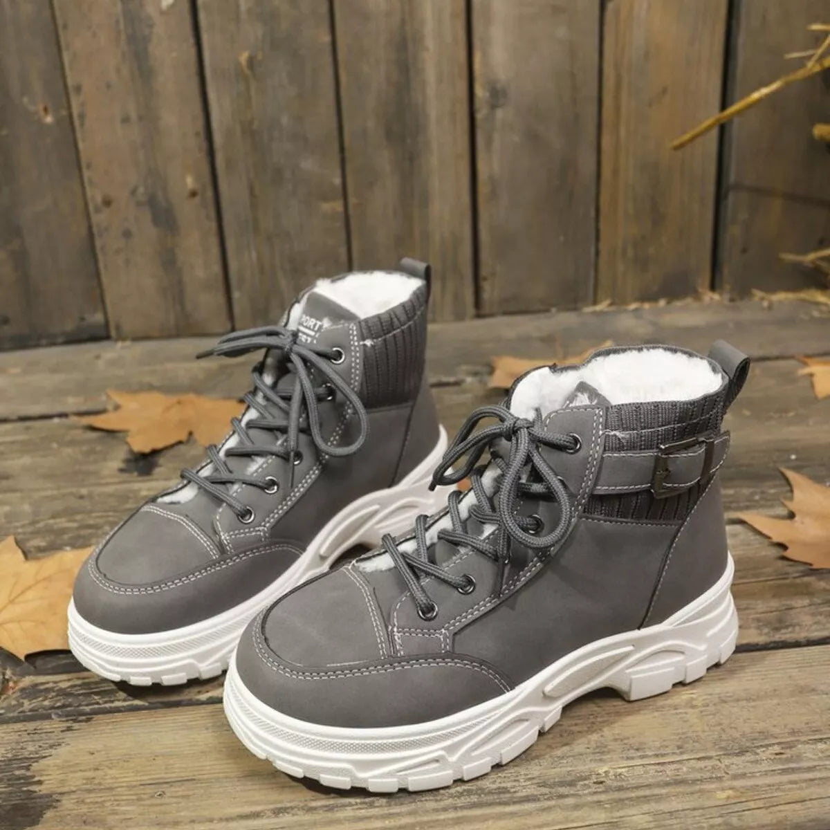 Plush Lining Lace Up Boots Trendsi