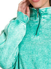 Zenana Acid Wash Fleece Quarter Zip Sweatshirt OutfitFlow