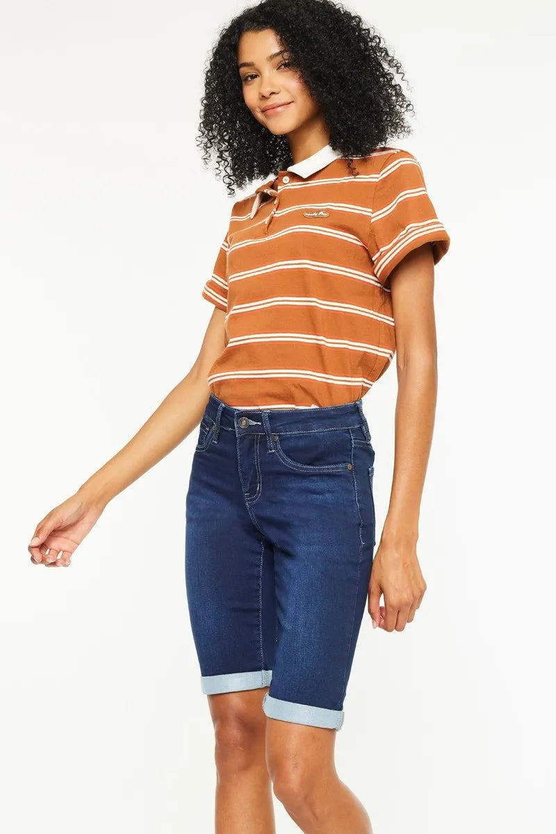 Kancan Mid Rise Bermuda Denim Shorts OutfitFlow