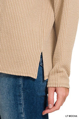 Zenana Long Sleeve Drop Shoulder Rib Top Trendsi