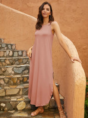 Side Slit Sleeveless Midi Dress OutfitFlow