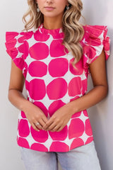 Bubblegum Pattern Frilled Collar Flutter Sleeve Top OutfitFlow