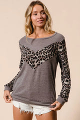 BiBi Sweater Knit Top With Leopard V Shape Block Trendsi