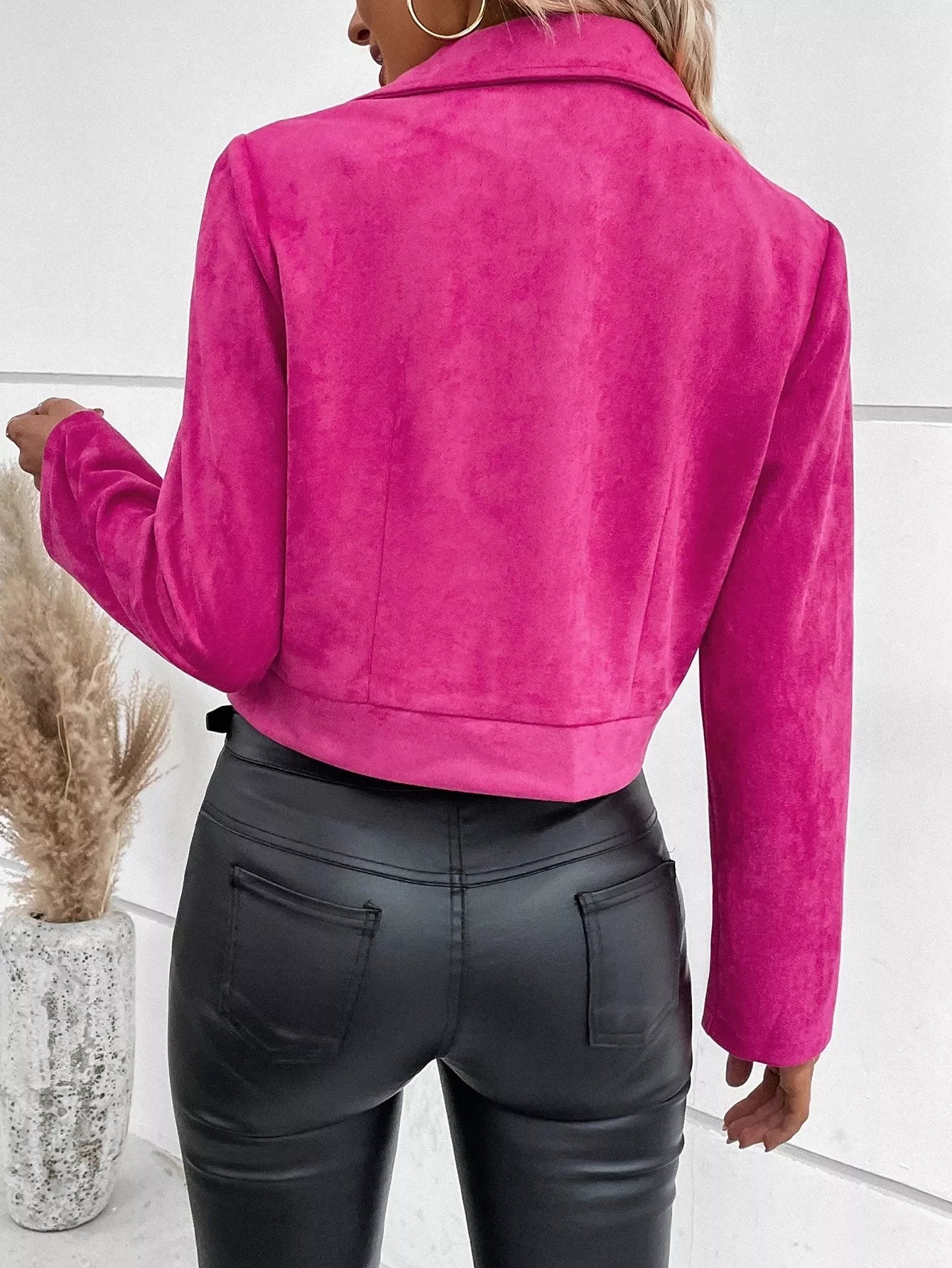 Suede Moto Jacket with Zip Detail Trendsi