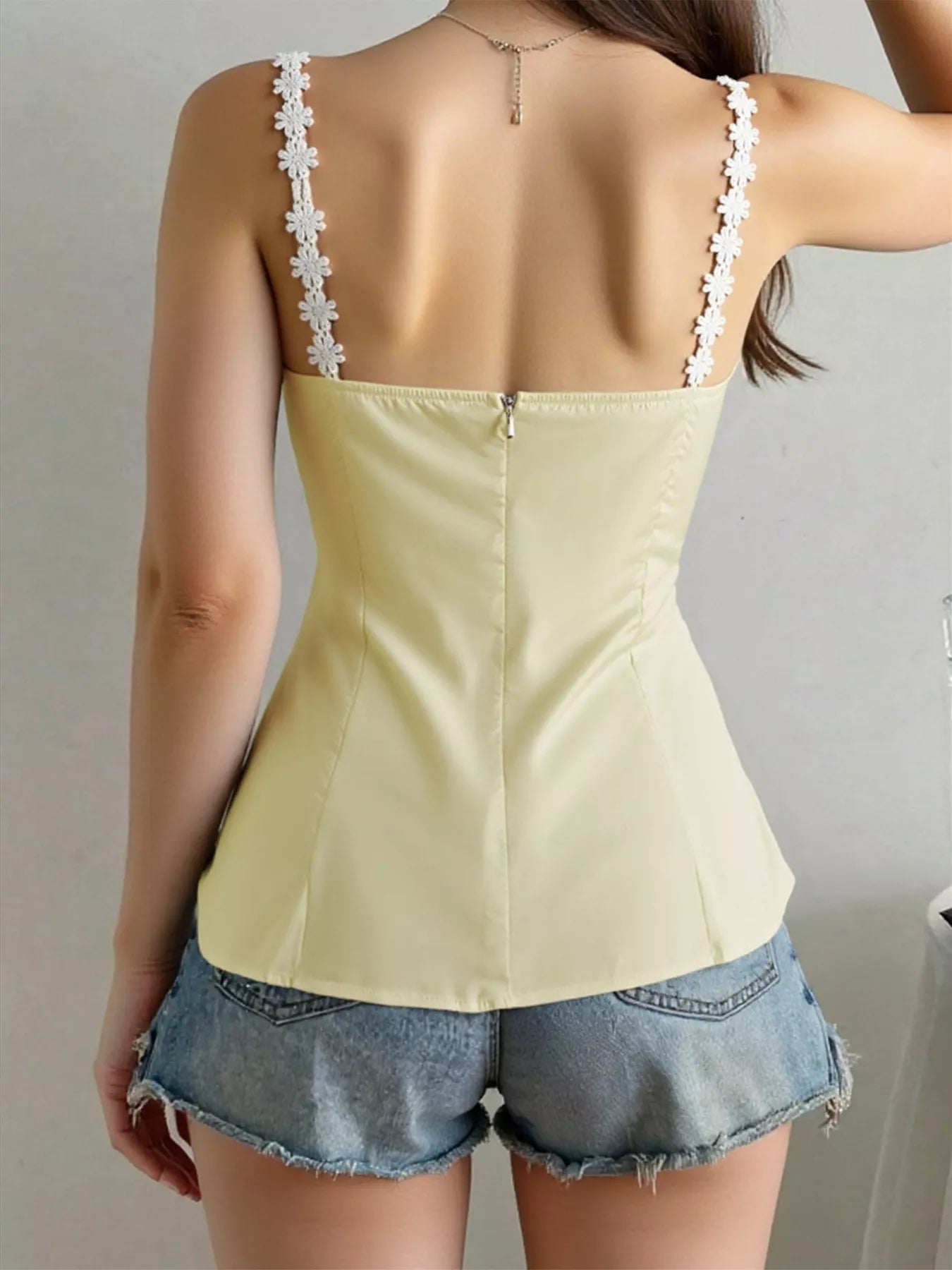 Flower Trim Slit Cami OutfitFlow